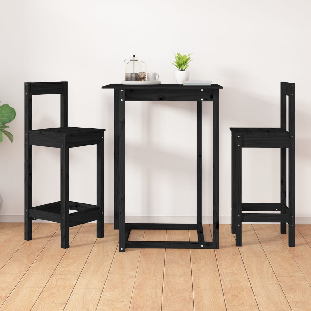 Taburetes Altos 2 Uds Madera Maciza De Pino Negro 40X40X78 Cm