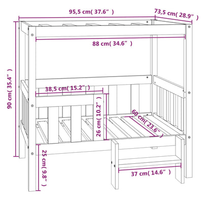 Cama Para Perros Madera Maciza De Pino 95,5X73,5X900 Cm
