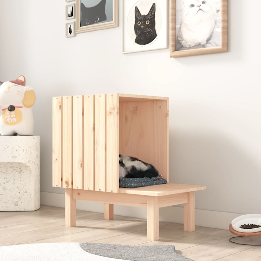 Casa Para Gatos De Madera Maciza De Pino 60X36X60 Cm