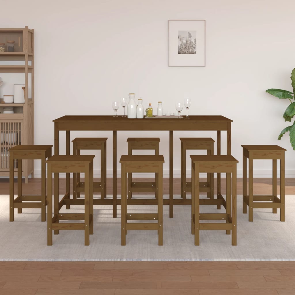 Set De Bar 9 Piezas Madera Maciza De Pino