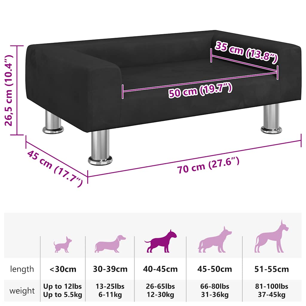 Cama Para Perros De Terciopelo Negra 70X45X26,5 Cm