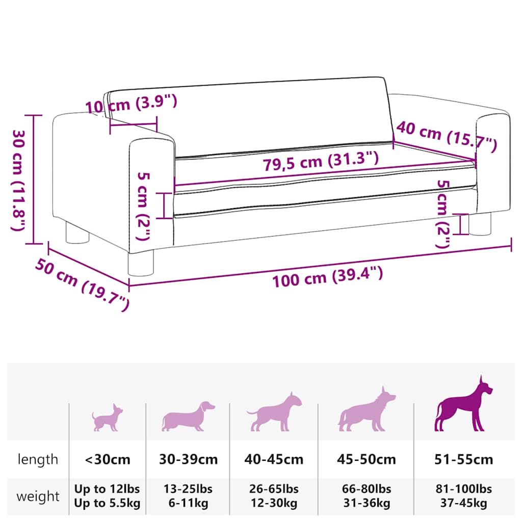 Cama De Perros Con Extensión 100X50X30 Cm