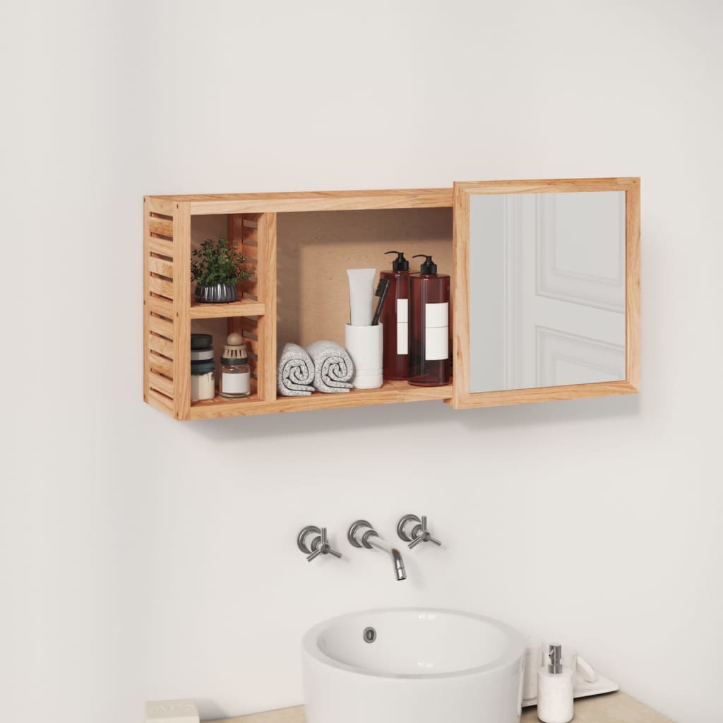 Armario Con Espejo Madera Maciza Nogal 80X17X34 Cm
