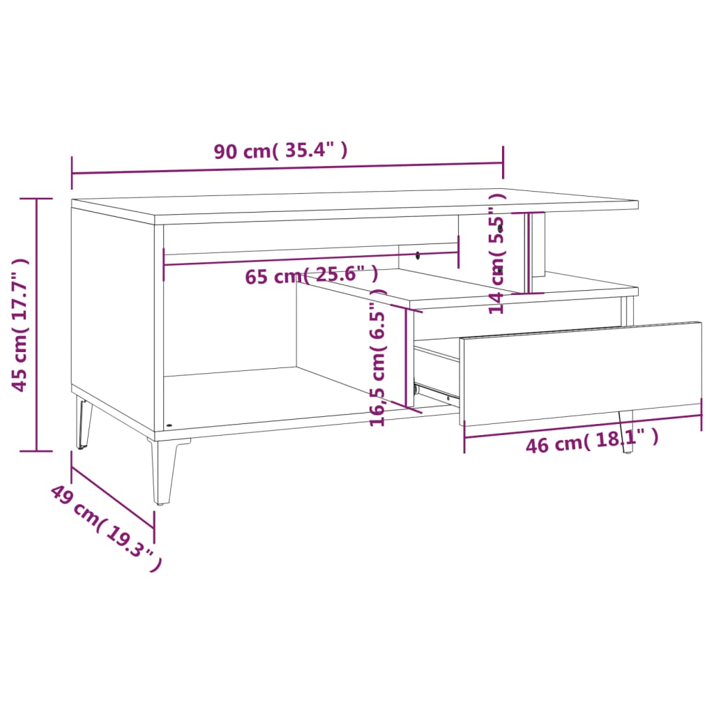 Mesa De Centro Madera Contrachapada 90X49X45 Cm