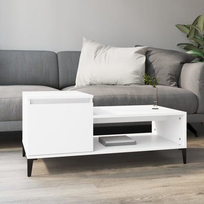 Mesa De Centro Madera Contrachapada Blanco Brillo 100X50X45 Cm