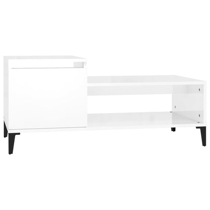 Mesa De Centro Madera Contrachapada Blanco Brillo 100X50X45 Cm