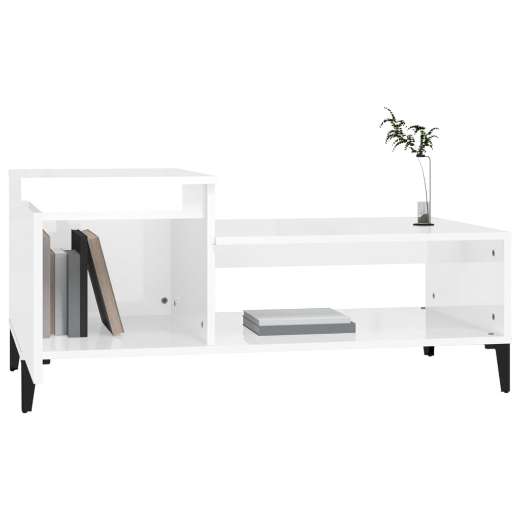 Mesa De Centro Madera Contrachapada Blanco Brillo 100X50X45 Cm