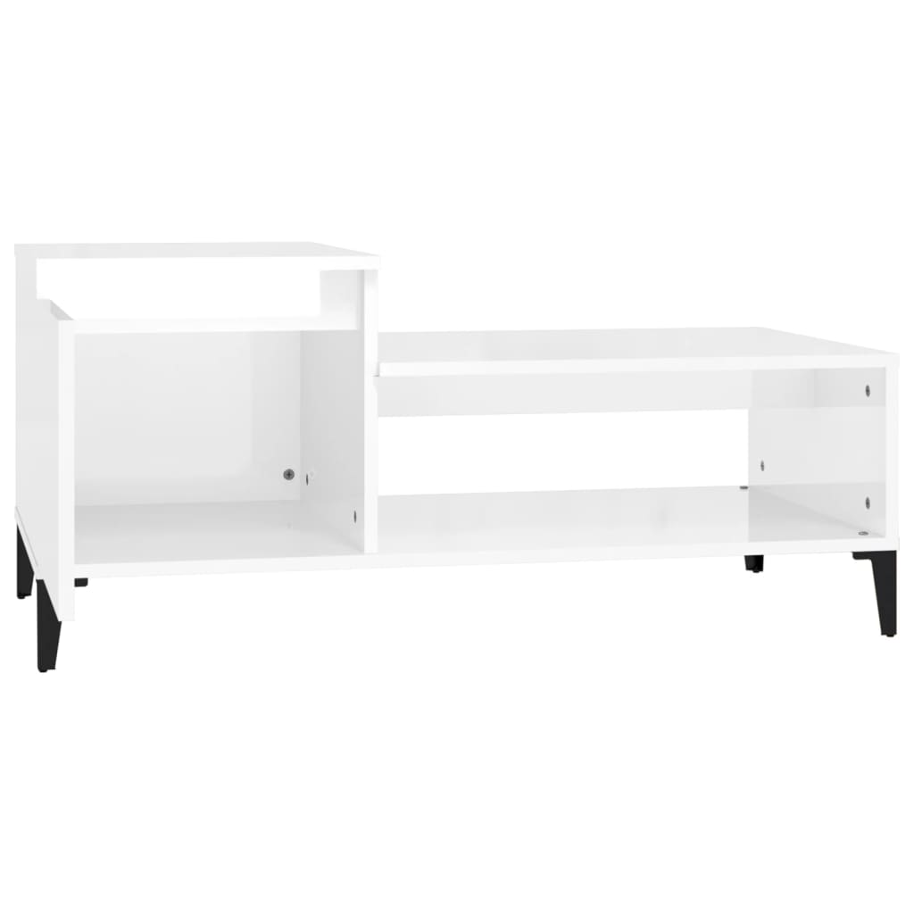 Mesa De Centro Madera Contrachapada Blanco Brillo 100X50X45 Cm