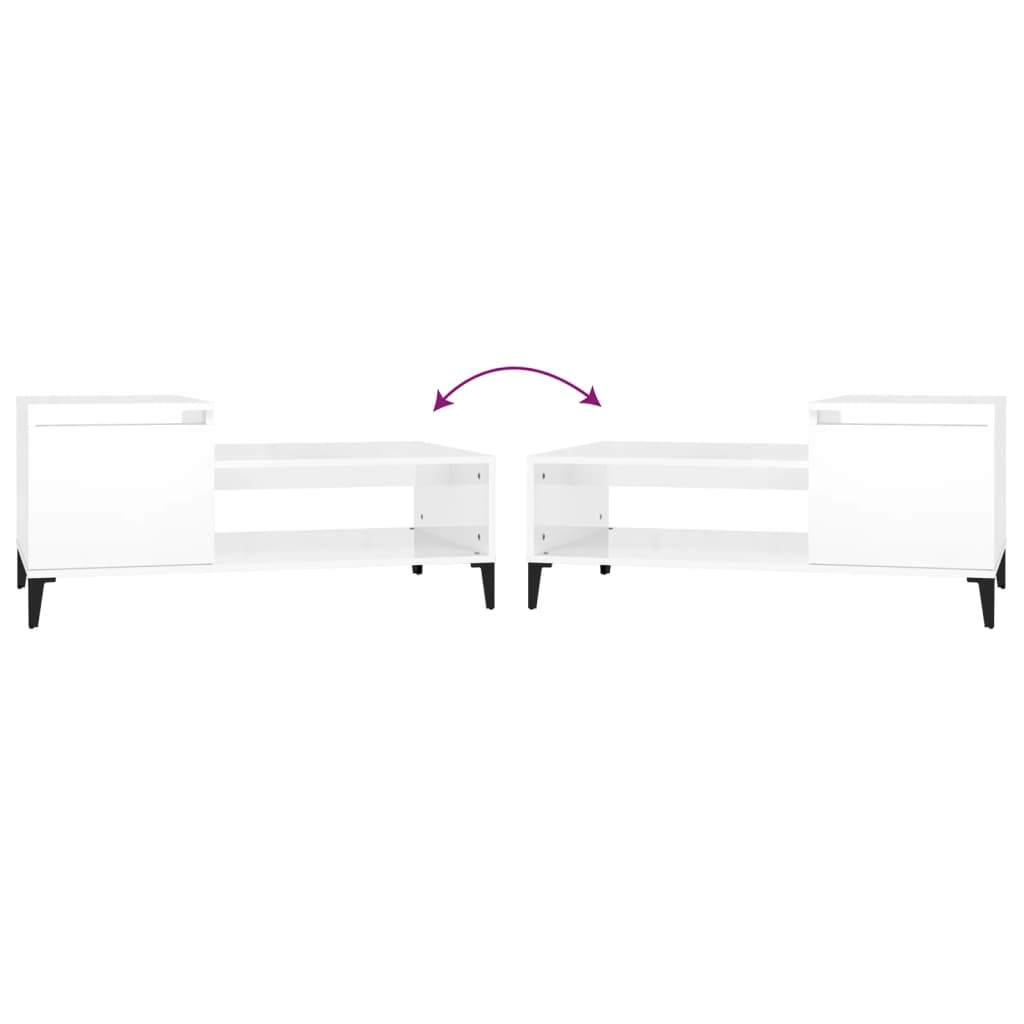 Mesa De Centro Madera Contrachapada Blanco Brillo 100X50X45 Cm