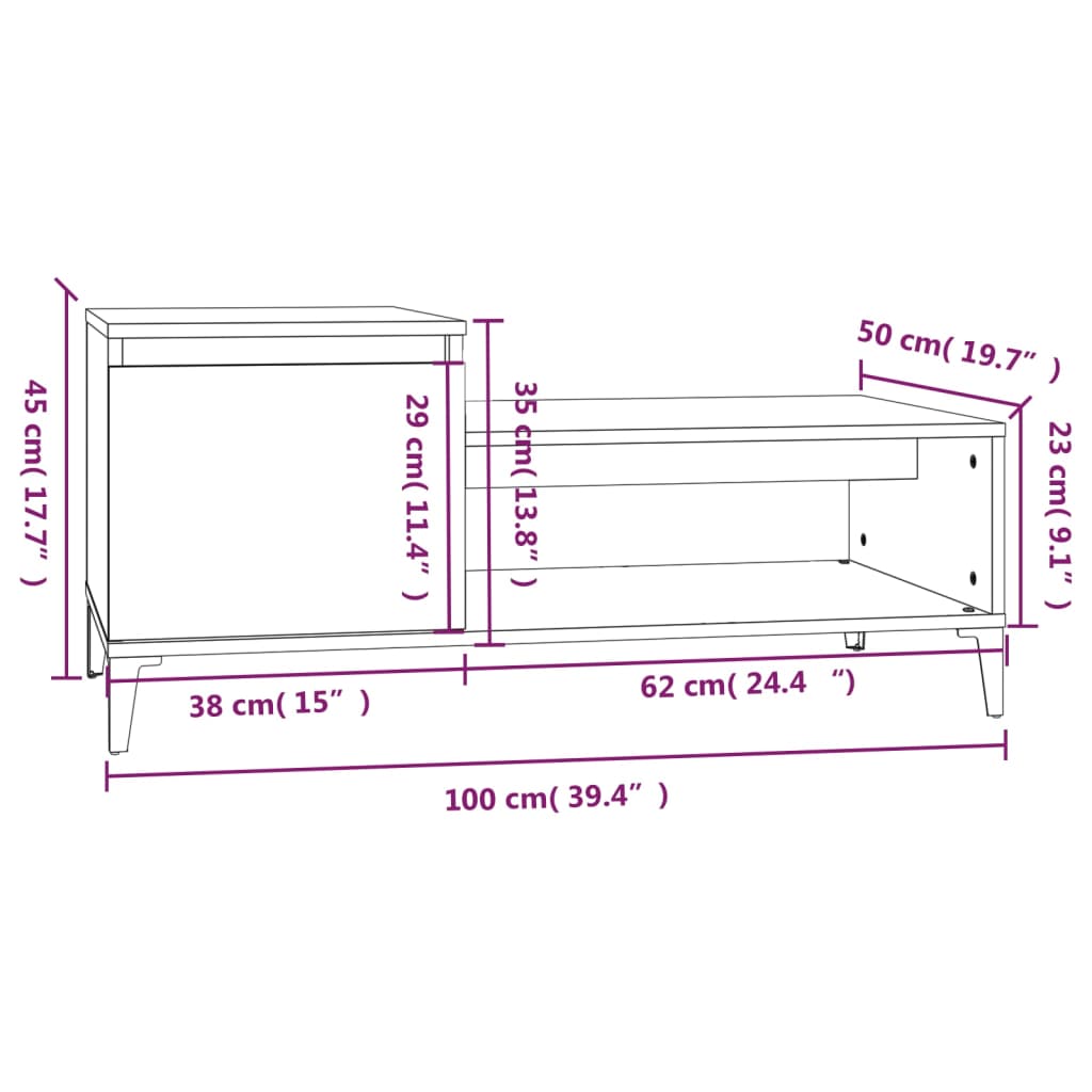Mesa De Centro Madera Contrachapada Blanco Brillo 100X50X45 Cm