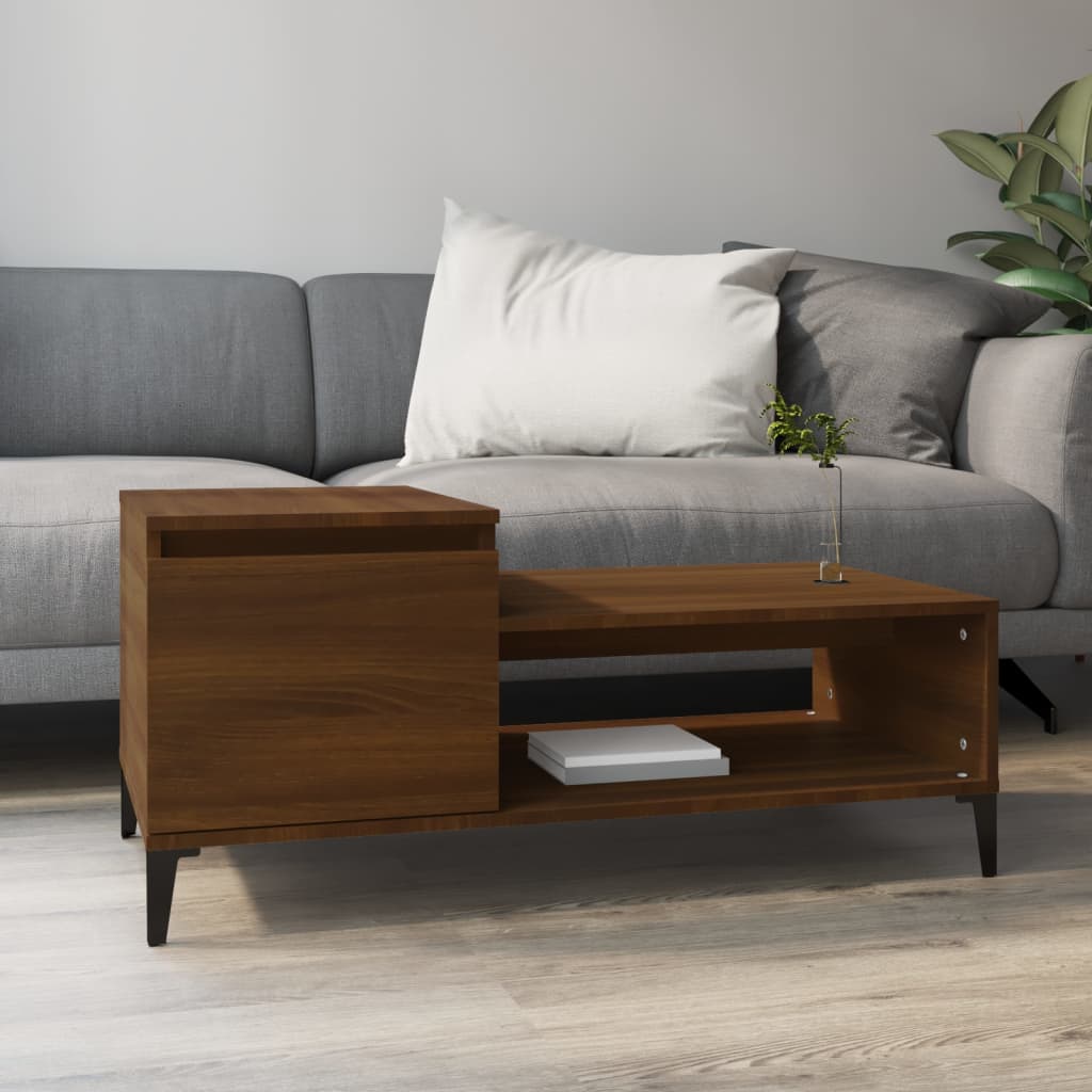 Mesa De Centro Madera Contrachapada Blanco Brillo 100X50X45 Cm
