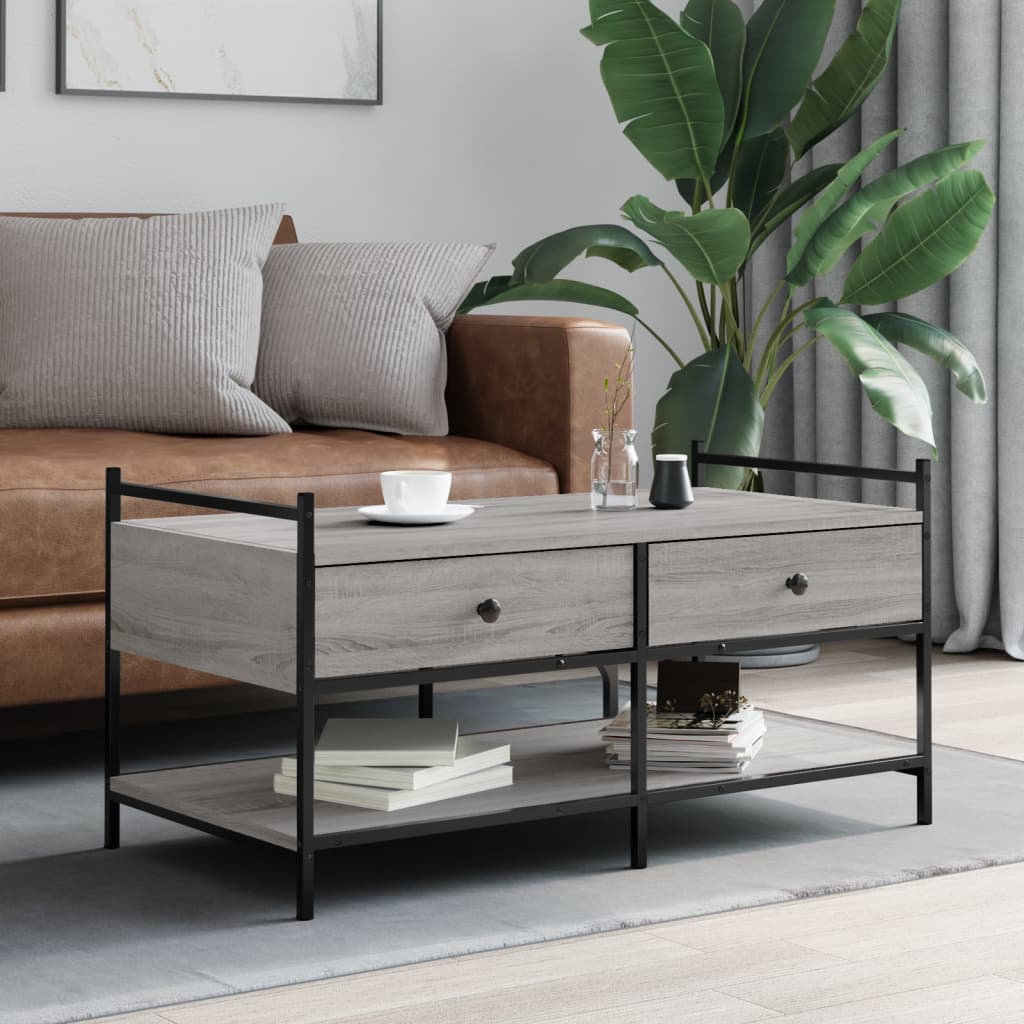 Mesa De Centro Madera De Ingeniería Roble Marrón 99X50X50 Cm