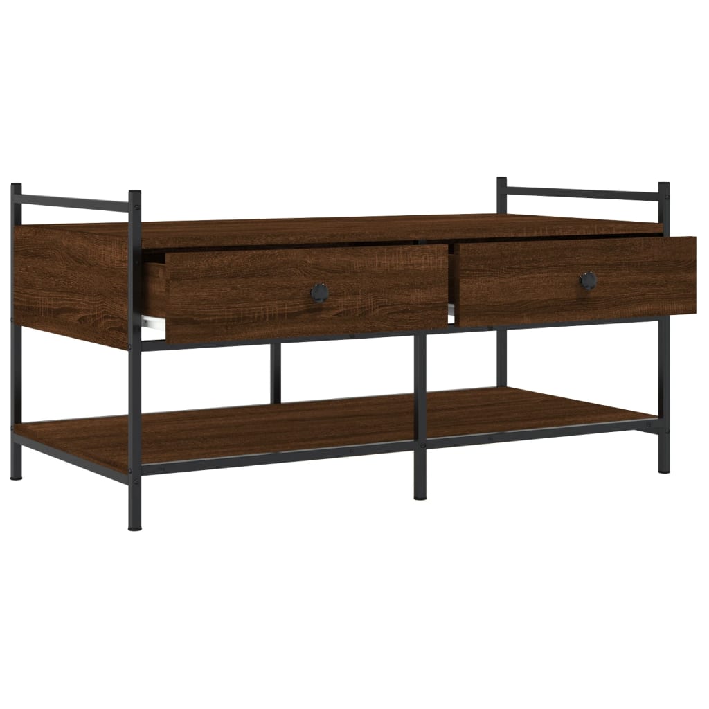 Mesa De Centro Madera De Ingeniería Roble Marrón 99X50X50 Cm