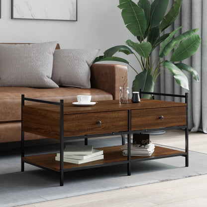 Mesa De Centro Madera De Ingeniería Roble Marrón 99X50X50 Cm