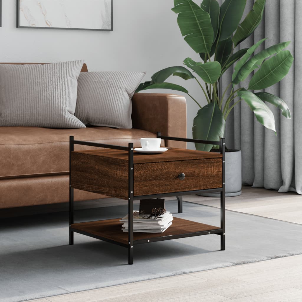 Mesa De Centro Madera De Ingeniería Roble Marrón 99X50X50 Cm