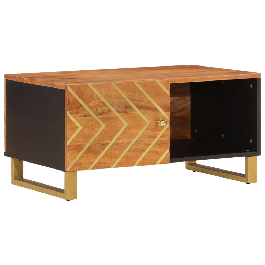 Mesa De Centro Madera Maciza De Mango Negro Marrón 80X50X40 Cm