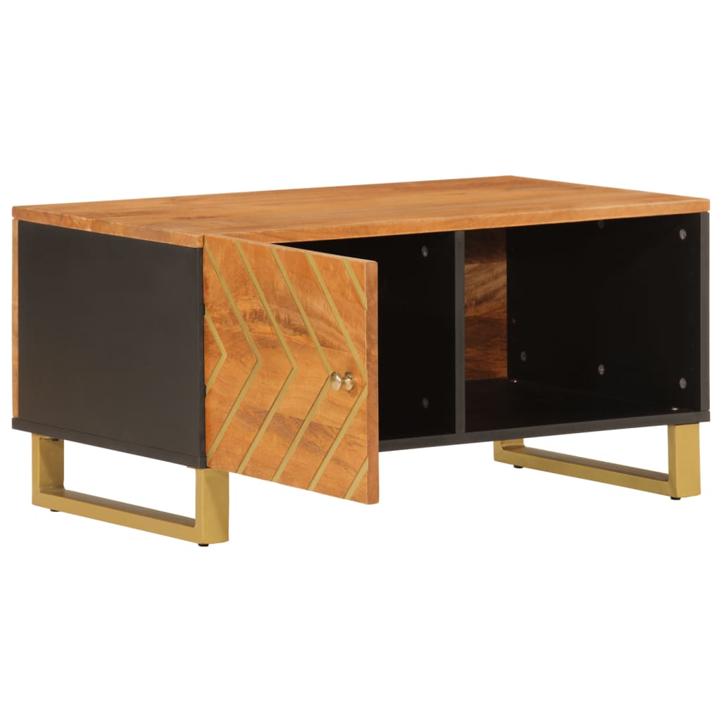 Mesa De Centro Madera Maciza De Mango Negro Marrón 80X50X40 Cm