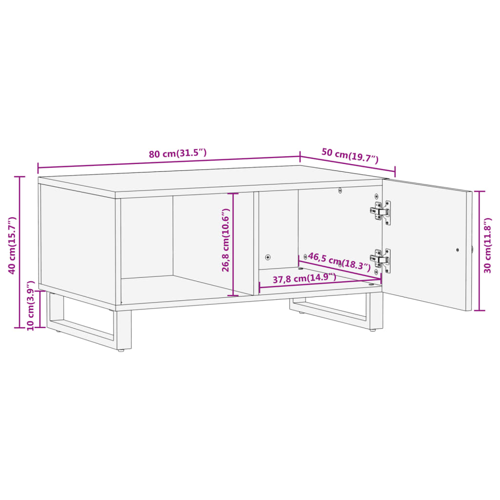 Mesa De Centro Madera Maciza De Mango Negro Marrón 80X50X40 Cm