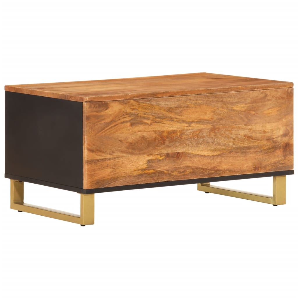 Mesa De Centro Madera Maciza De Mango Negro Marrón 80X50X40 Cm