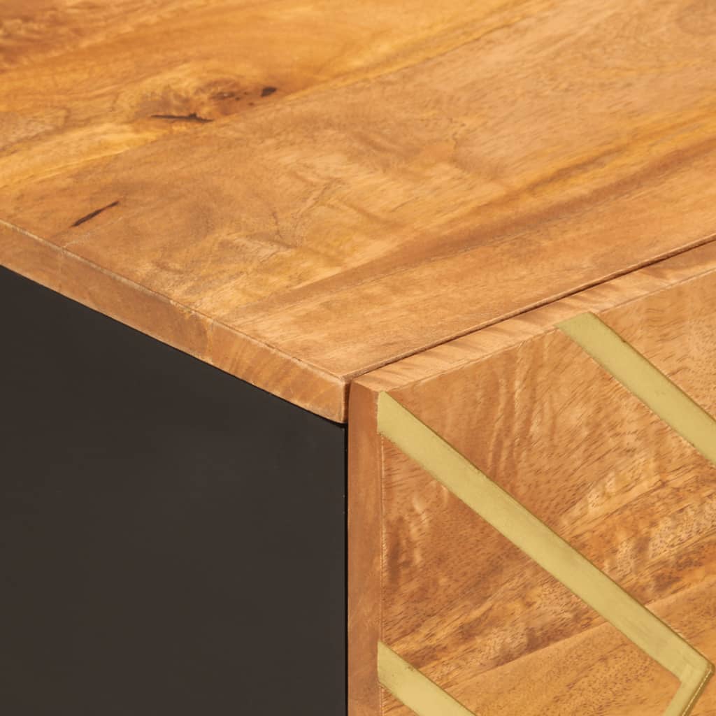 Mesa De Centro Madera Maciza De Mango Negro Marrón 80X50X40 Cm