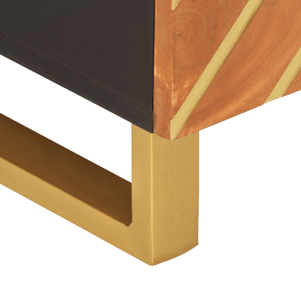 Mesa De Centro Madera Maciza De Mango Negro Marrón 80X50X40 Cm