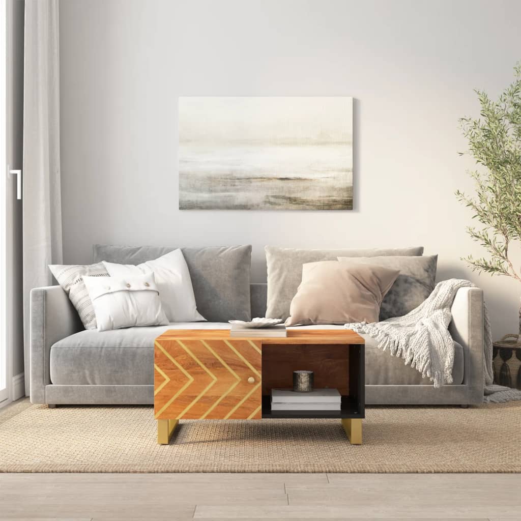 Mesa De Centro Madera Maciza De Mango Negro Marrón 80X50X40 Cm
