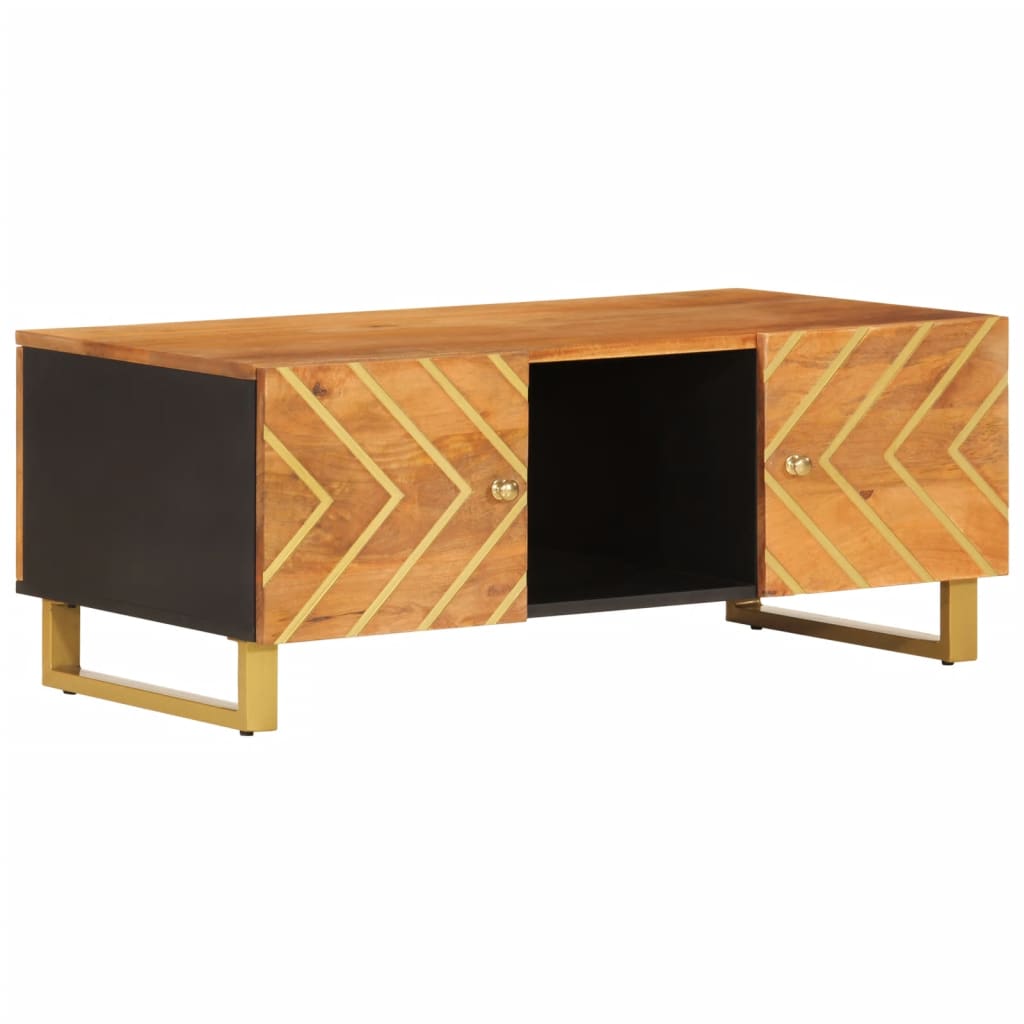 Mesa De Centro Madera Maciza De Mango Negro Marrón 100X54X40 Cm