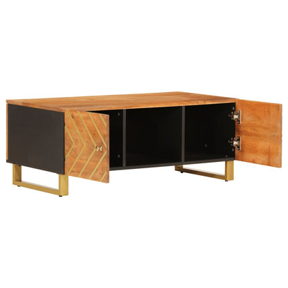 Mesa De Centro Madera Maciza De Mango Negro Marrón 100X54X40 Cm