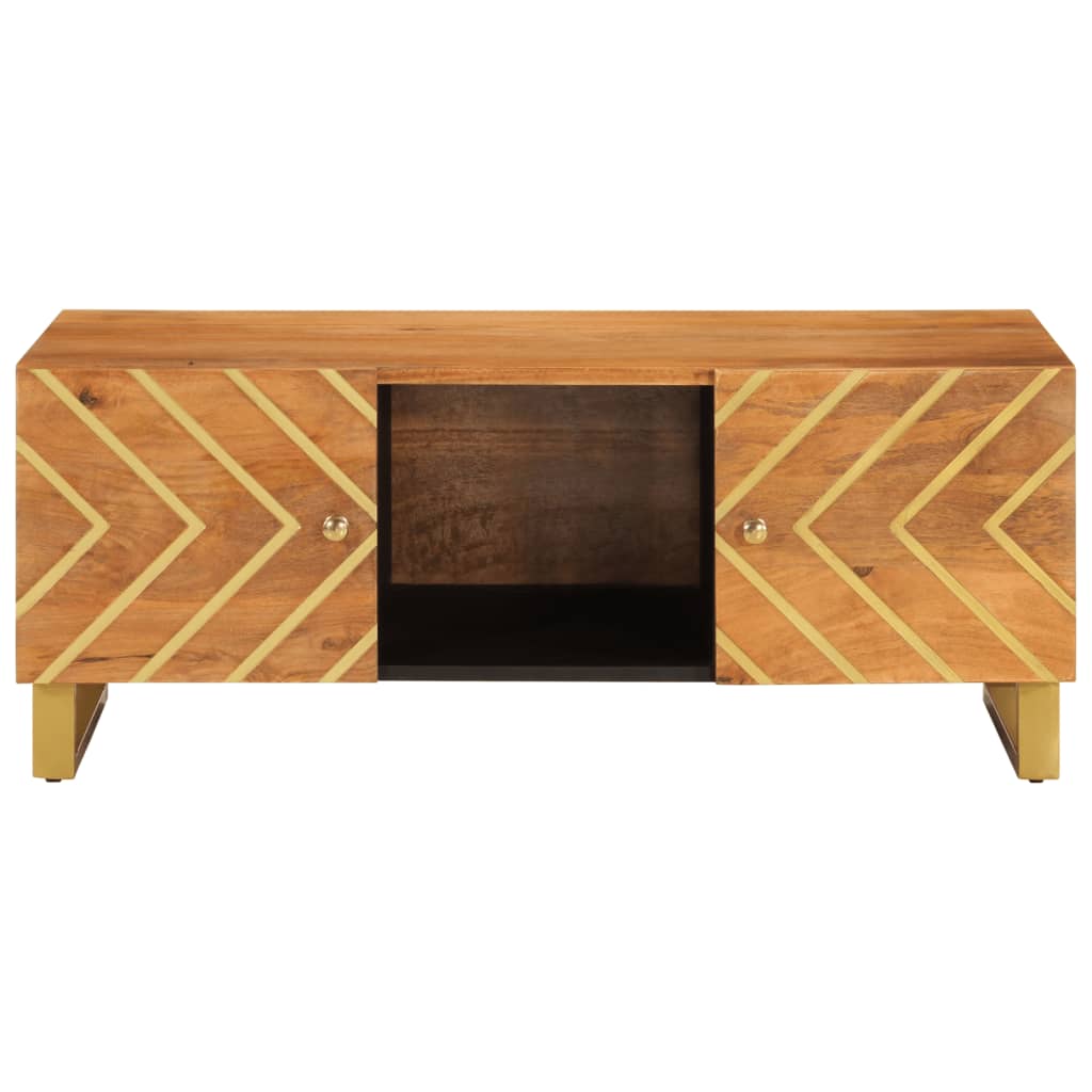 Mesa De Centro Madera Maciza De Mango Negro Marrón 100X54X40 Cm
