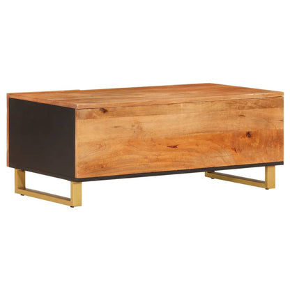 Mesa De Centro Madera Maciza De Mango Negro Marrón 100X54X40 Cm