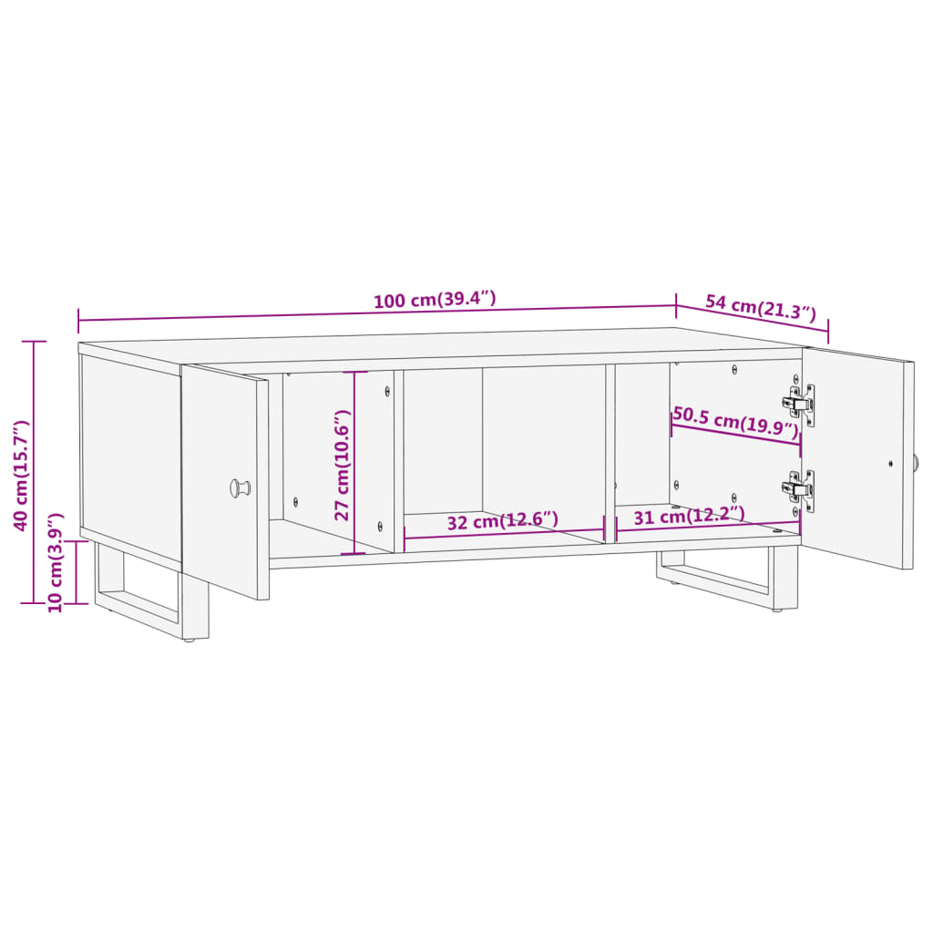 Mesa De Centro Madera Maciza De Mango Negro Marrón 100X54X40 Cm