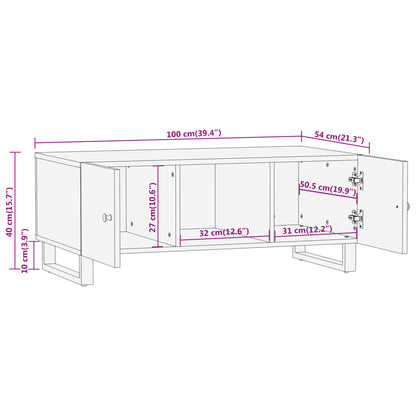 Mesa De Centro Madera Maciza De Mango Negro Marrón 100X54X40 Cm