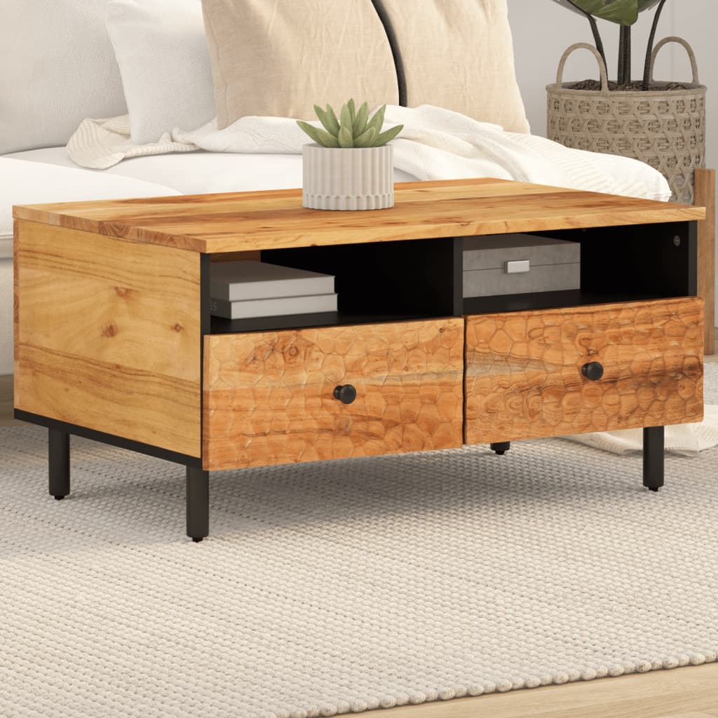Mesa De Centro De Madera Maciza Mango 80X54X40 Cm
