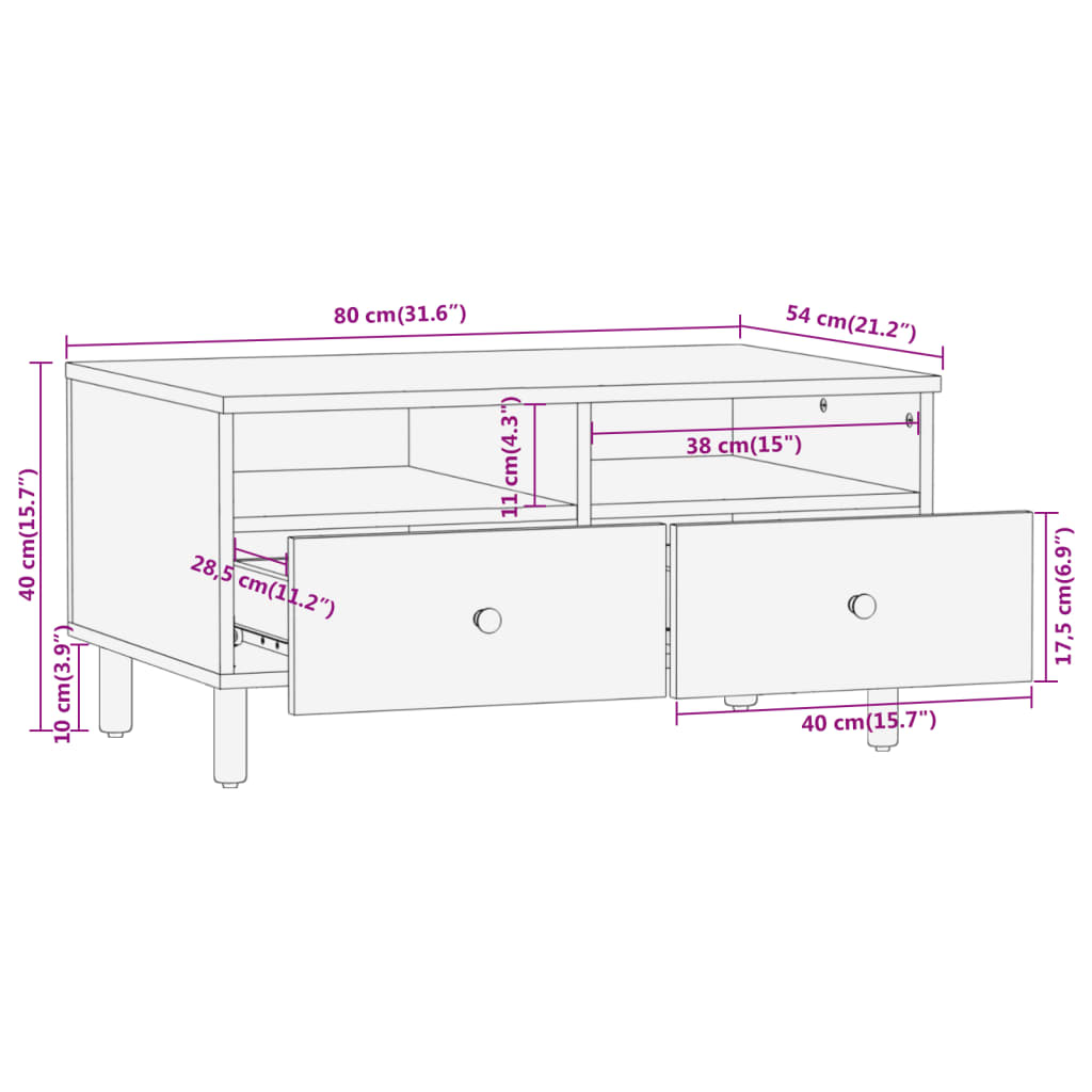 Mesa De Centro De Madera Maciza Mango 80X54X40 Cm