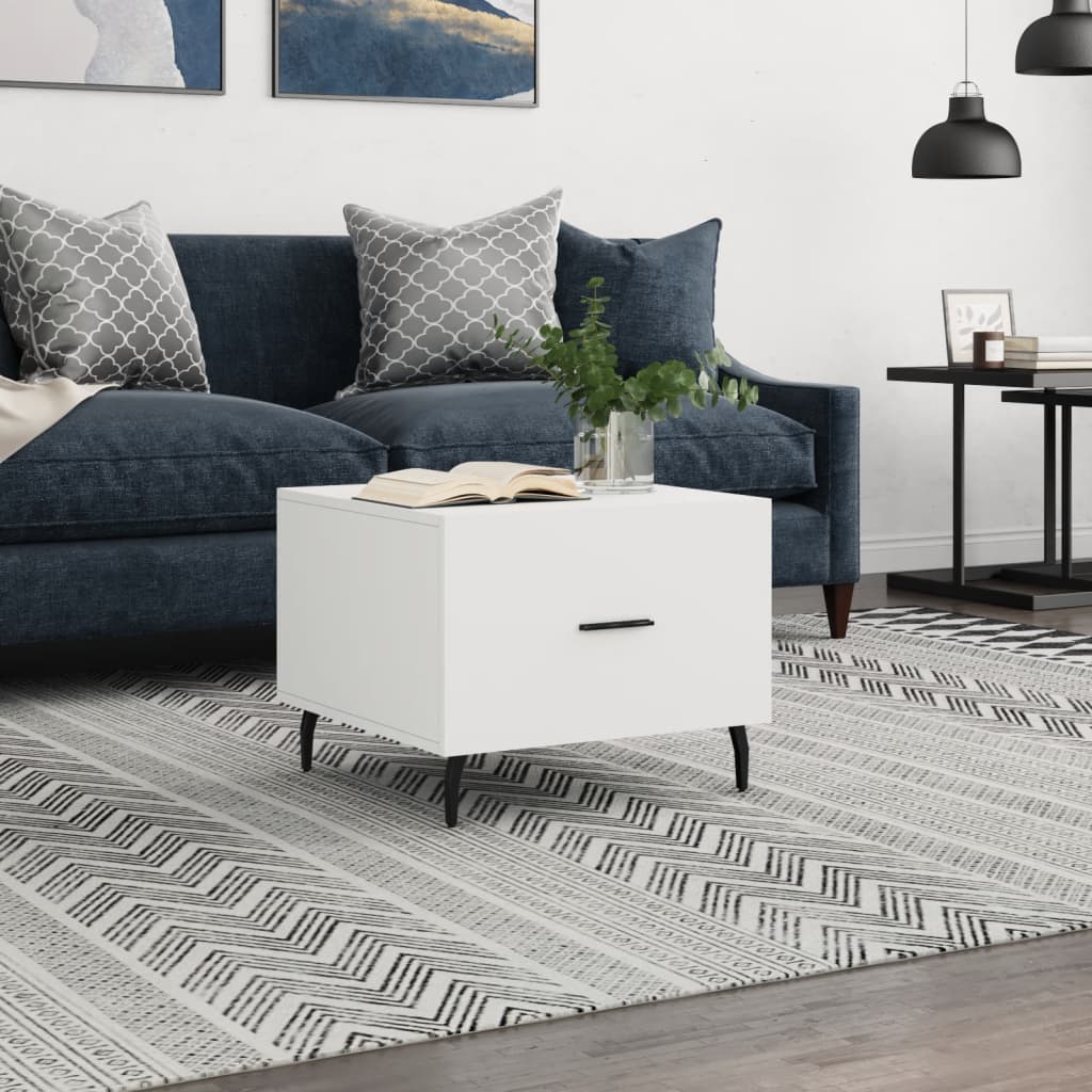 Mesa De Centro Madera De Ingeniería Brillo Blanco 50X50X40 Cm