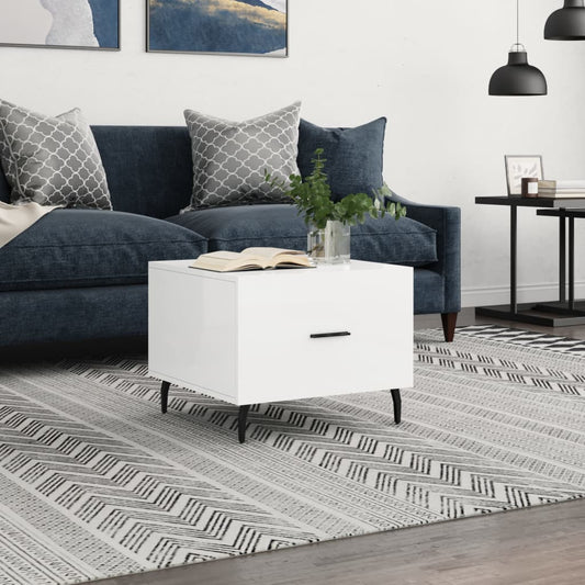 Mesa De Centro Madera De Ingeniería Brillo Blanco 50X50X40 Cm