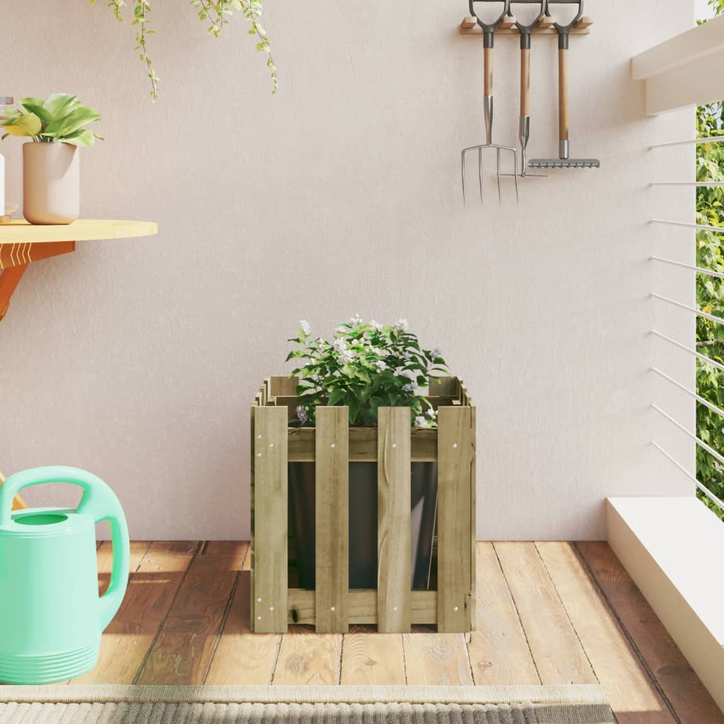 Arriate Elevado Jardín Con Valla Madera Maciza Pino 150X30X30Cm