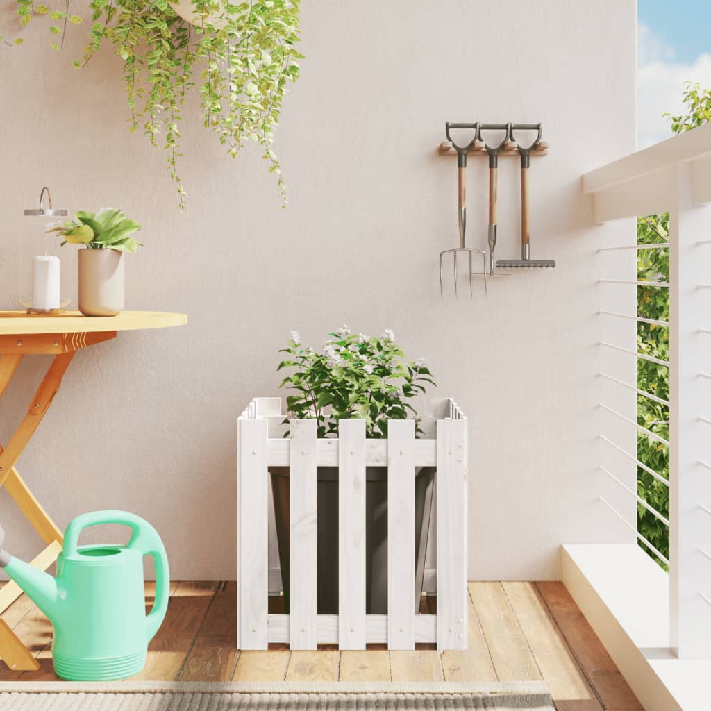 Arriate Elevado Jardín Con Valla Madera Maciza Pino 150X30X30Cm