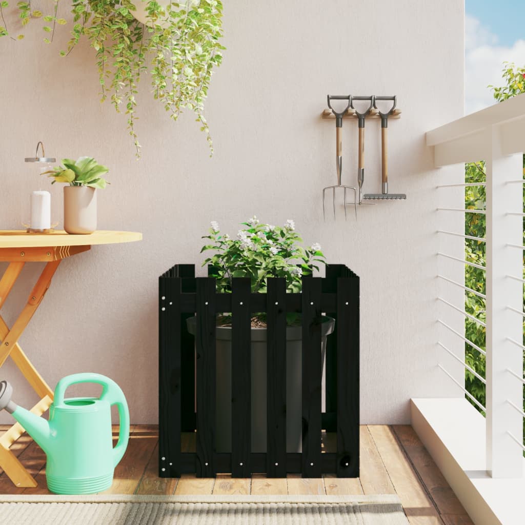 Arriate Elevado Jardín Con Valla Madera Maciza Pino 150X30X30Cm