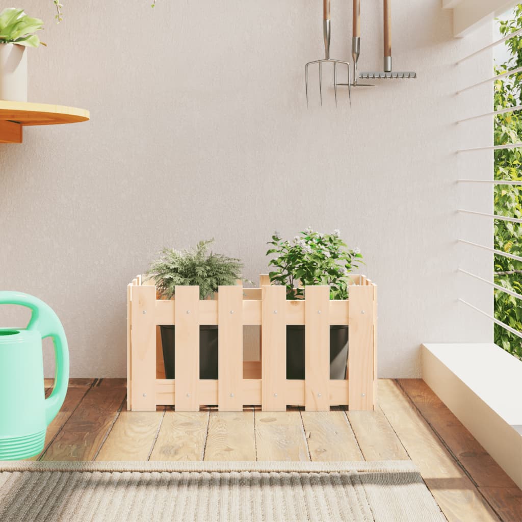 Arriate Elevado Jardín Con Valla Madera Maciza Pino 150X30X30Cm