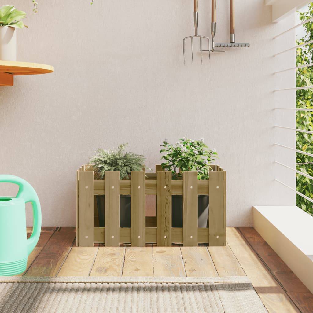 Arriate Elevado Jardín Con Valla Madera Maciza Pino 150X30X30Cm