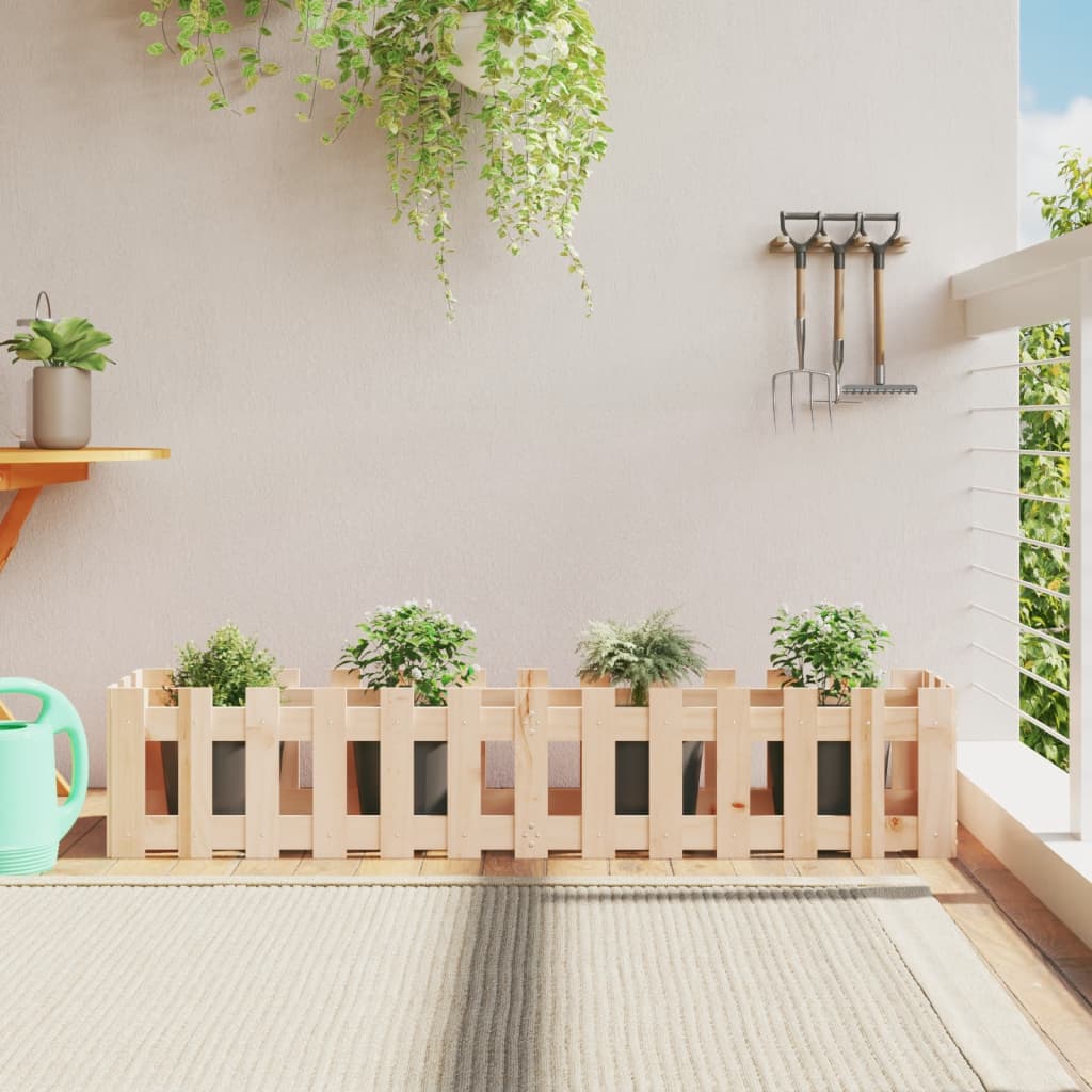 Arriate Elevado Jardín Con Valla Madera Maciza Pino 150X30X30Cm
