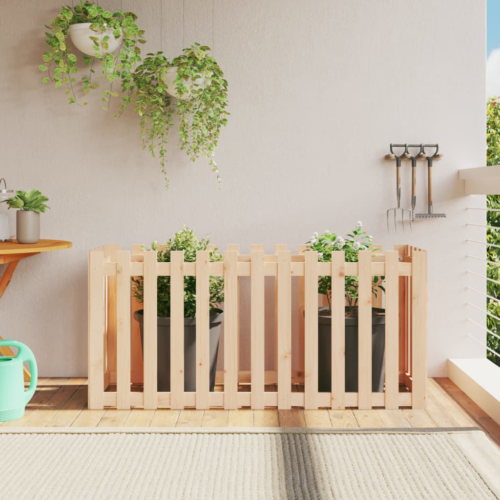 Arriate Elevado Jardín Con Valla Madera Maciza Pino 150X30X30Cm
