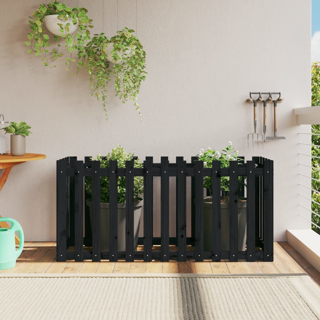 Arriate Elevado Jardín Con Valla Madera Maciza Pino 150X30X30Cm