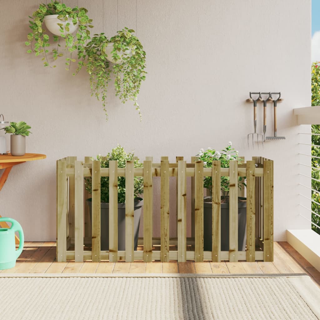 Arriate Elevado Jardín Con Valla Madera Maciza Pino 150X30X30Cm