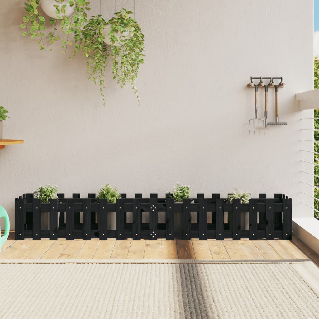 Arriate Elevado Jardín Con Valla Madera Maciza Pino 150X30X30Cm