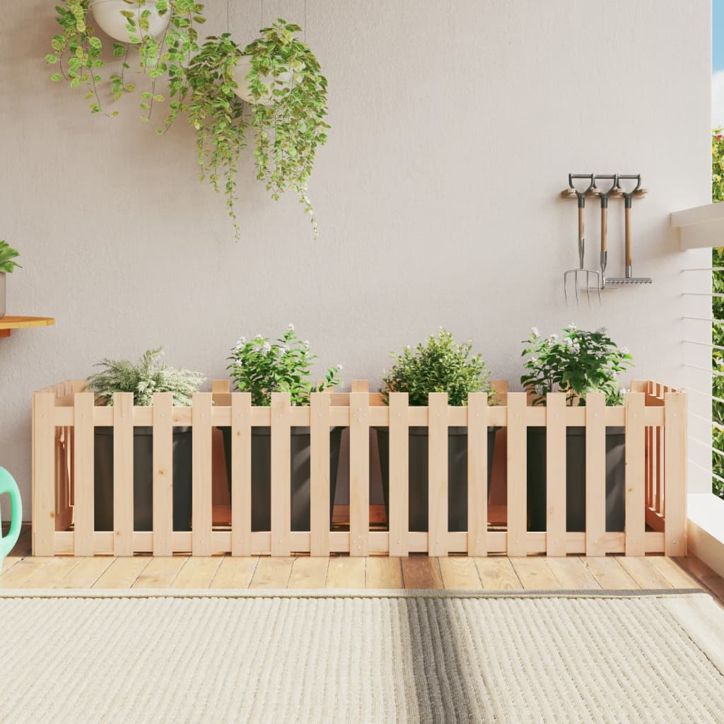Arriate Elevado Jardín Con Valla Madera Maciza Pino 150X30X30Cm