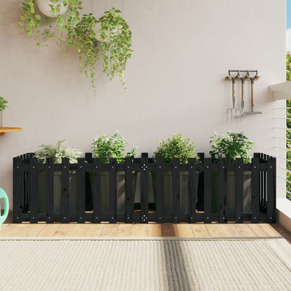 Arriate Elevado Jardín Con Valla Madera Maciza Pino 150X30X30Cm