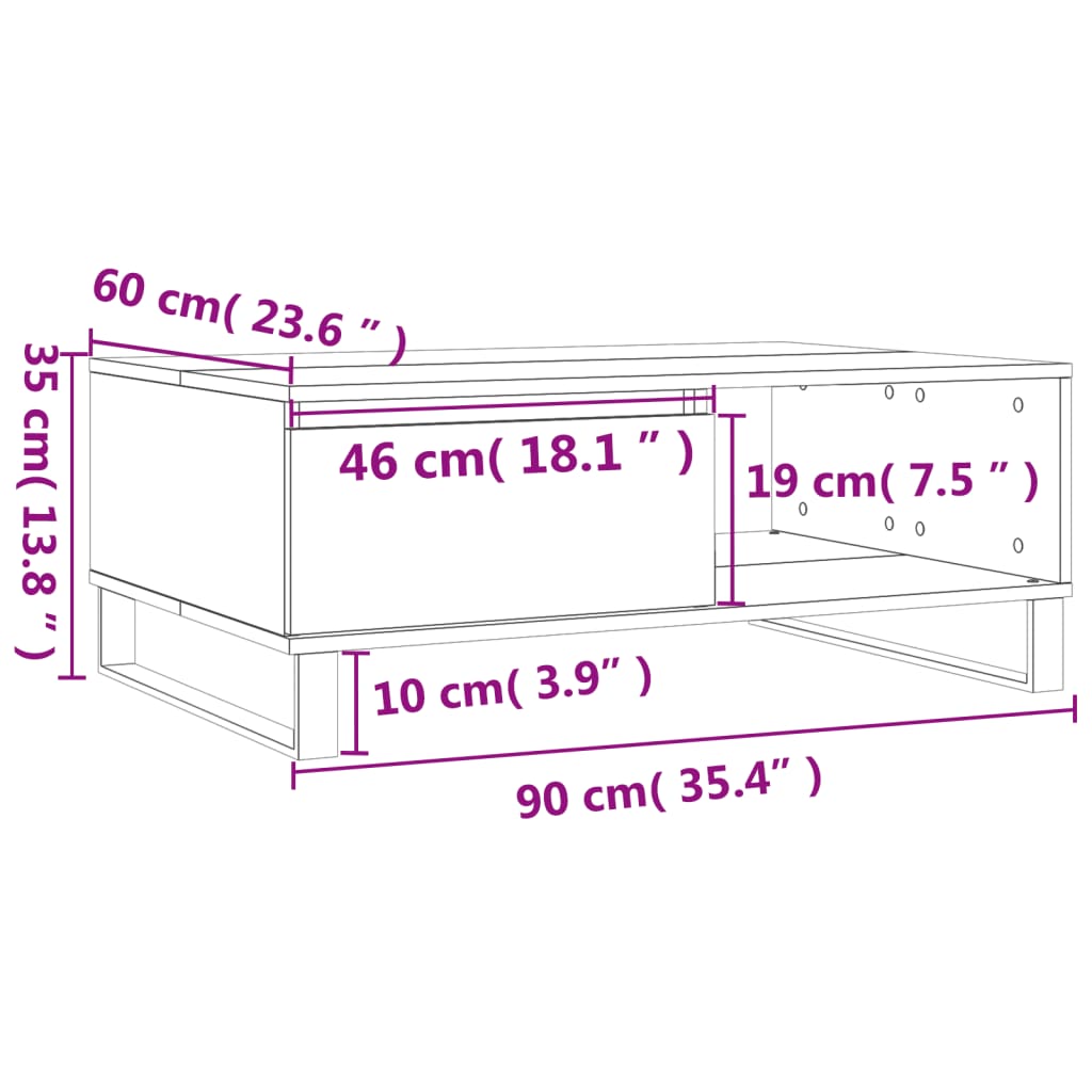 Mesa De Centro Madera De Ingeniería Roble Marrón 90X60X35 Cm