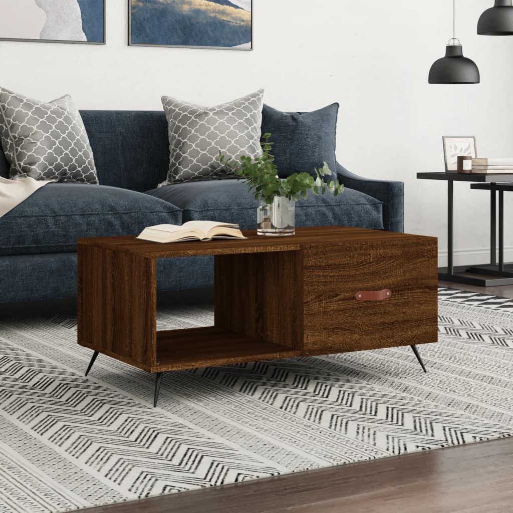 Mesa De Centro Madera Contrachapada Roble Marrón 90X50X40 Cm